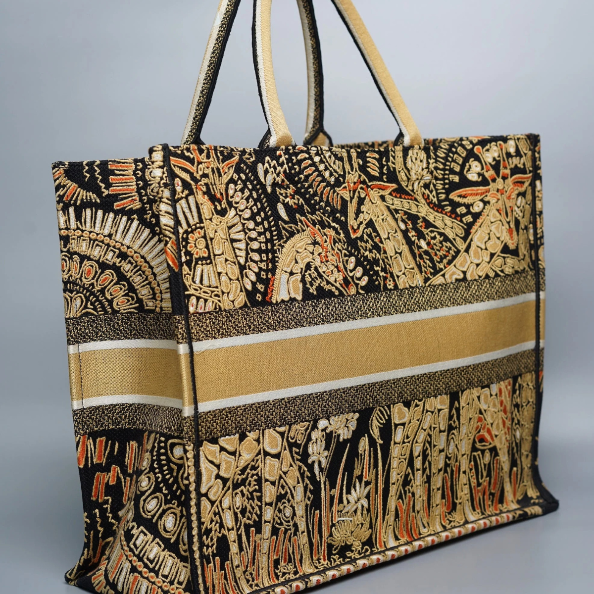 DIOR LARGE BOOK TOTE – BLACK/GOLD EMBROIDERY