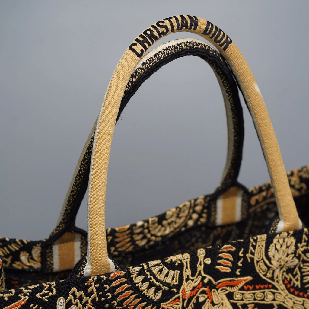 DIOR LARGE BOOK TOTE – BLACK/GOLD EMBROIDERY